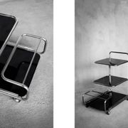 Vintage Mid-Century German Modern Bauhaus Chrome & Glass Serving Trolley