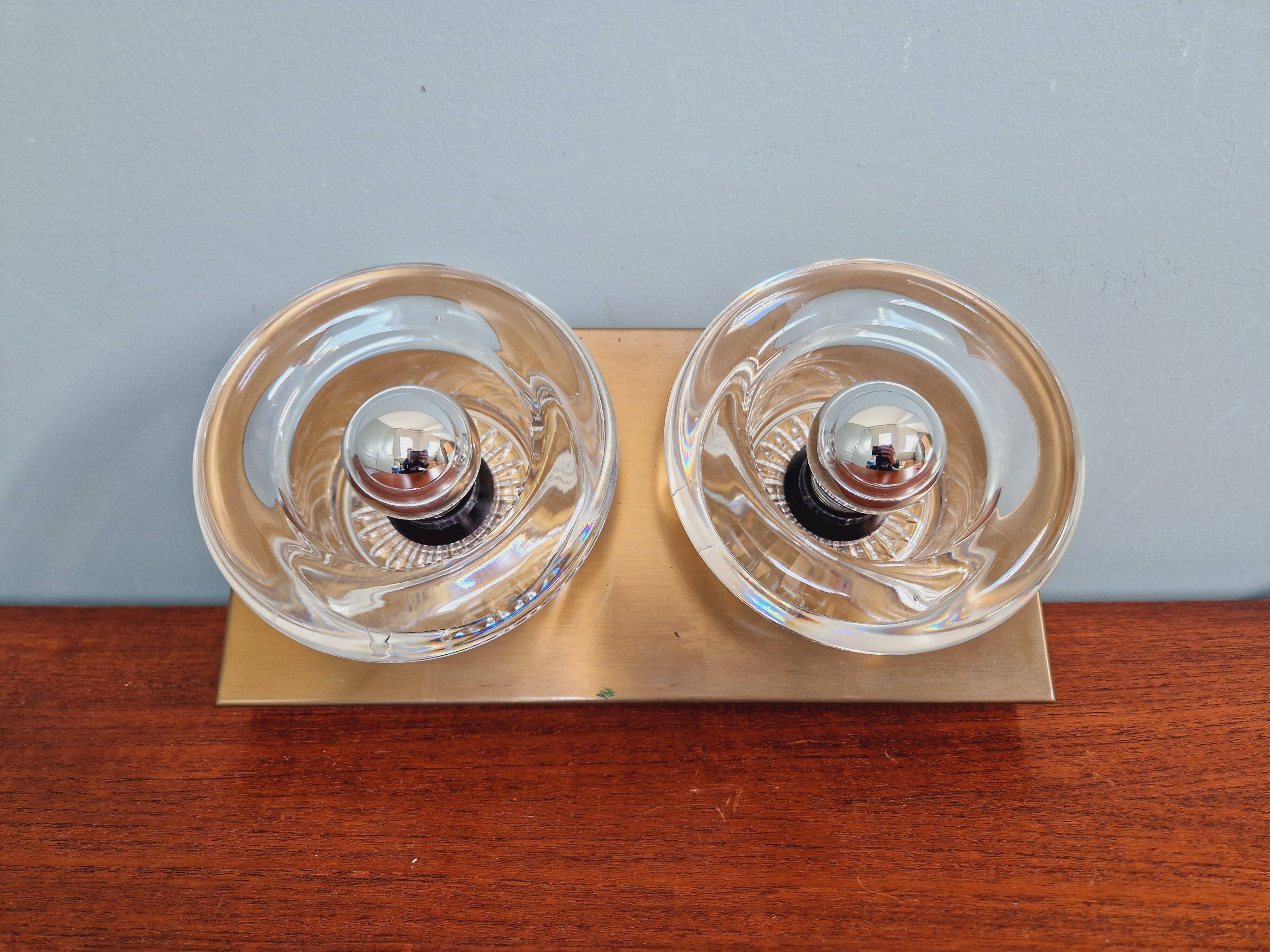 Double wall light in brass and glass, Space Age style, Cosack, 1970