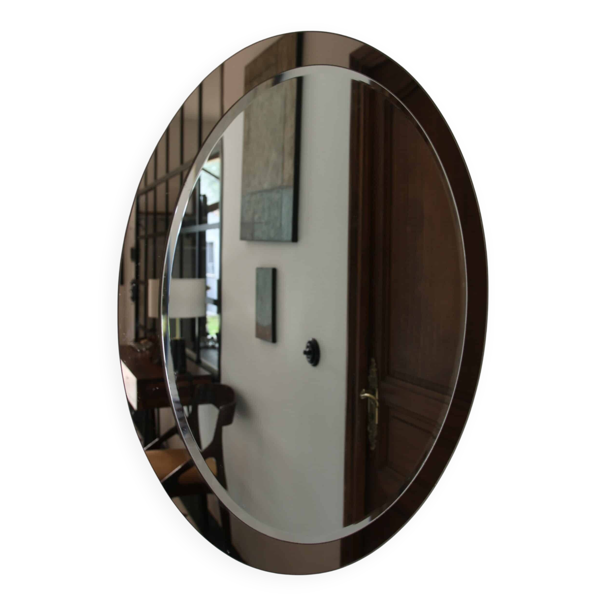 Vintage smoked bevelled mirror, in the style of Antonio Lupi, 70s.