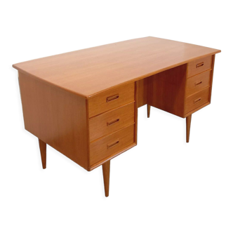 Vintage Scandinavian double-sided teak executive desk from the 60s