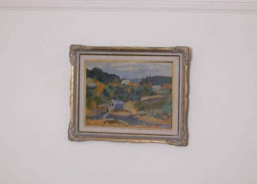 Original mid-century Swedish oil on panel – “Landscape with House” – vintage & framed – 42 × 52 cm (16.5" × 20.5")