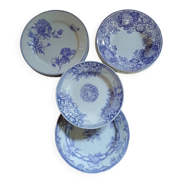 10 assiettes anciennes dépareillées en Terre de fer