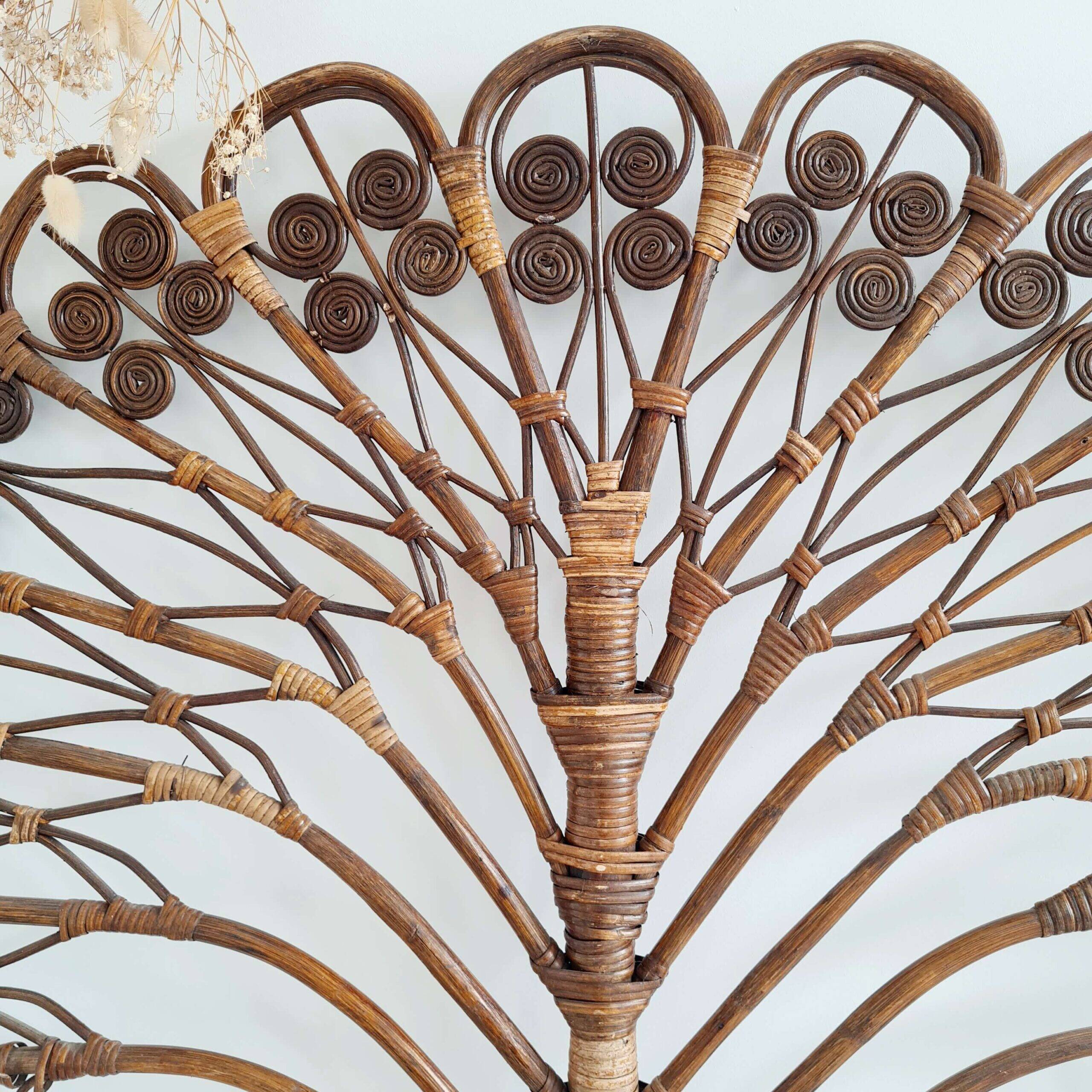 Antique peacock rattan headboard