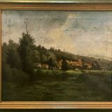 Old animated landscape painting from the 19th century