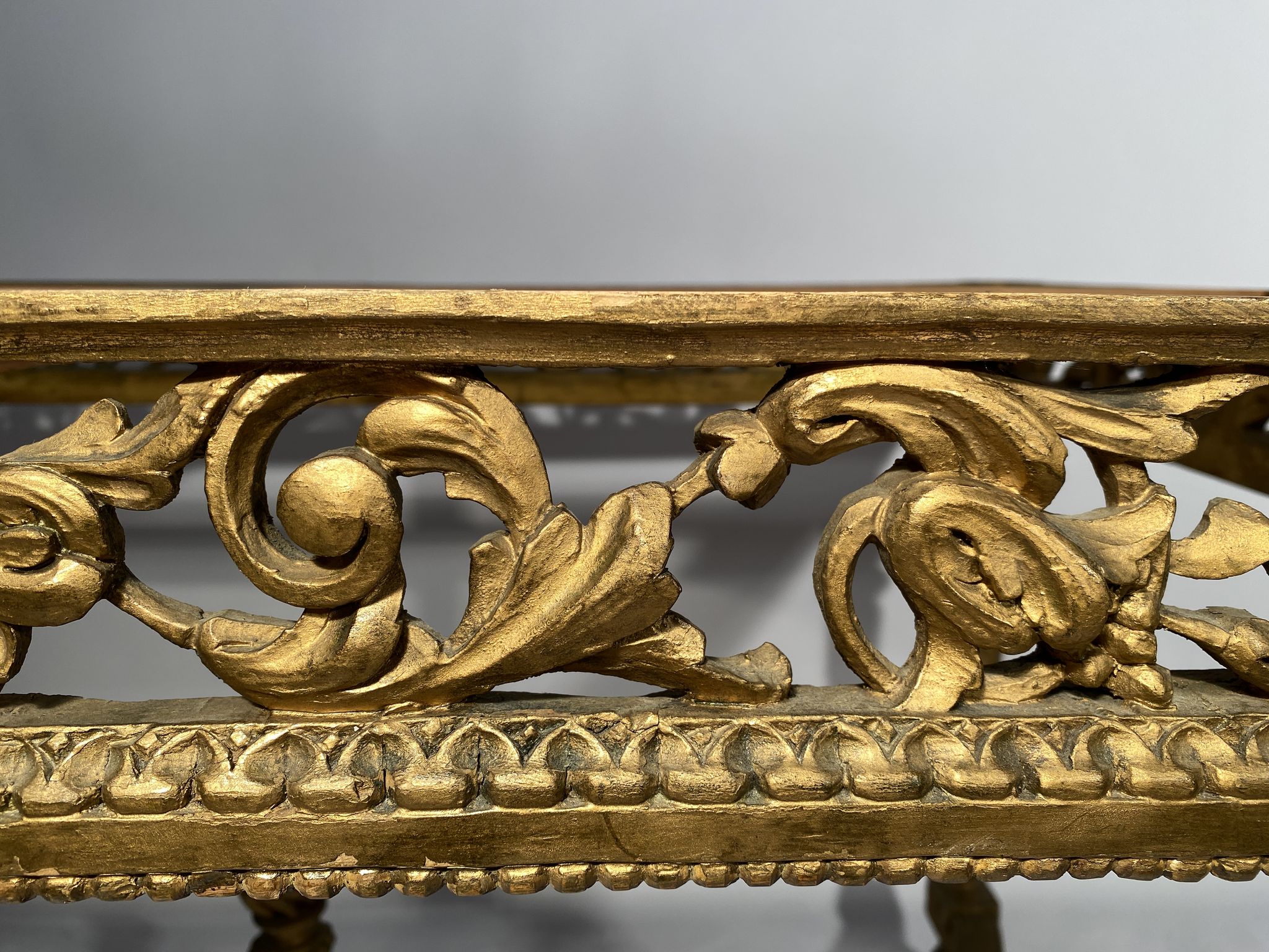 Middle wooden table with green-golden patina Louis XVI style, nineteenth century.