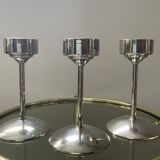 Series of 3 Art Deco candlesticks in silver-plated brass