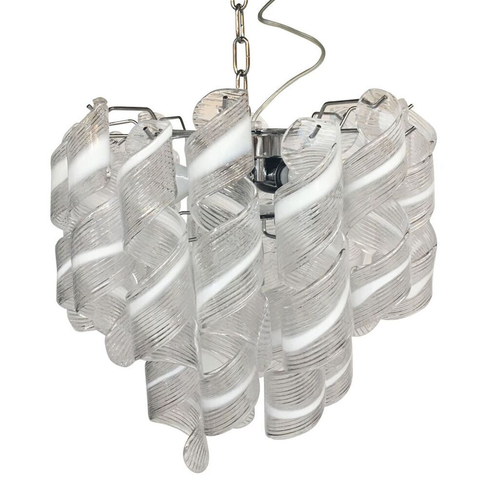 Transparent and white “ricci” murano glass chandelier d50