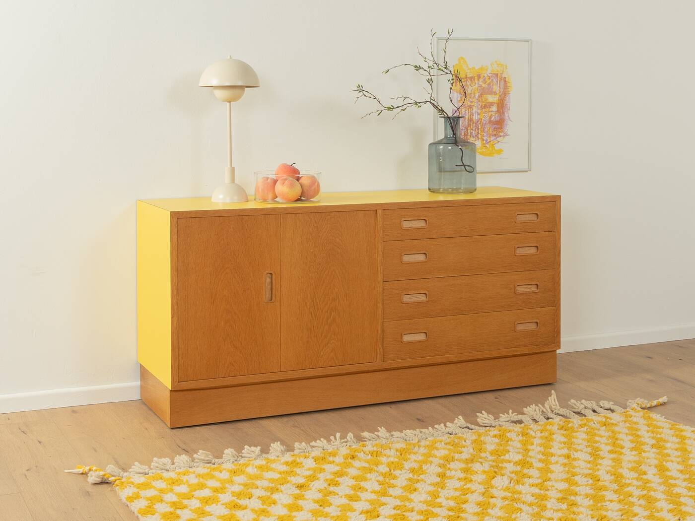 Sideboard by Poul Hundevad, 1960s, oak veneer, yellow Resopal