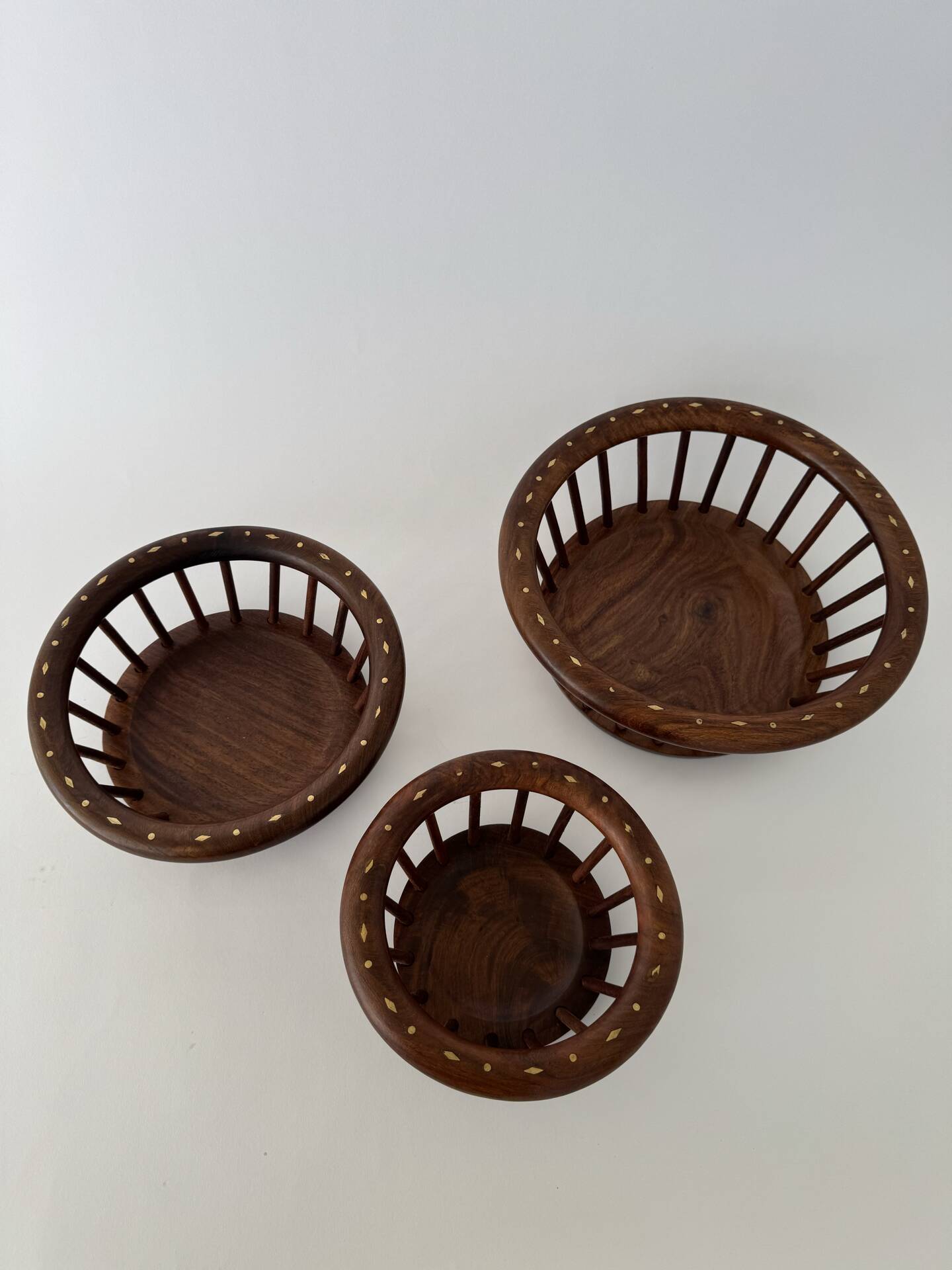 Vintage Set of 3 Mid Century Modern Hand Carbed Wooden Centerpiece Dec