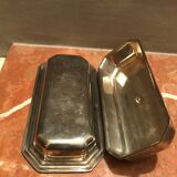 Old silver metal butter dish, duck
