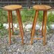 Pair wooden top stool seated bar hexagonal vintage