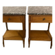 Louis XVI style bedside tables in solid walnut and grey marble