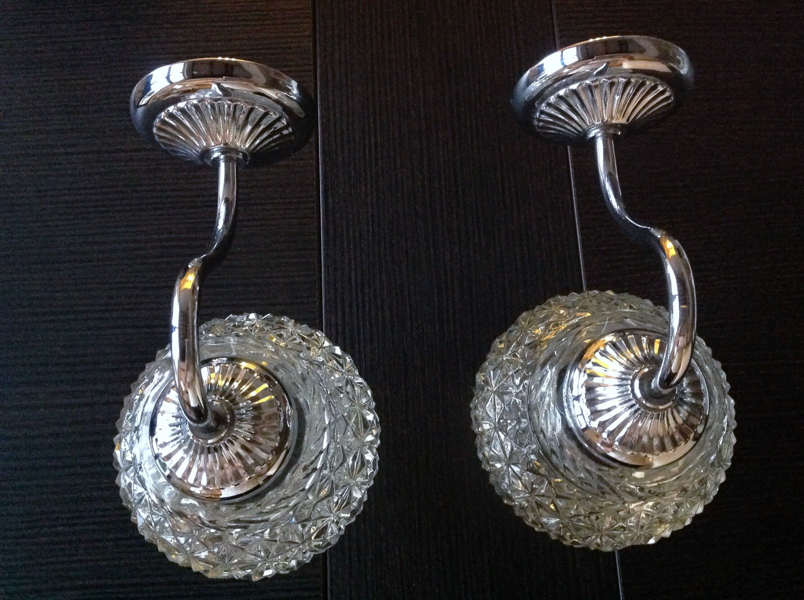 Pair of structured glass and chrome metal, 60s