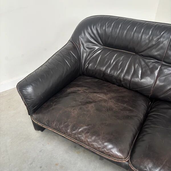 Black leather De Sede DS16 sofa, 1970s