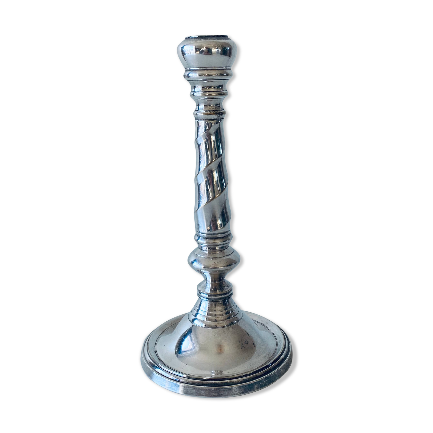 Twisted silver candle holder