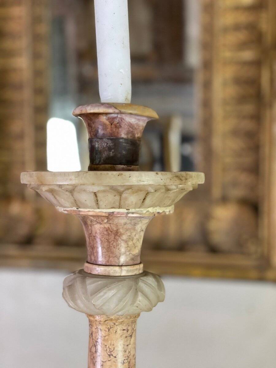 Pair of marble and alabaster candlesticks circa 1880