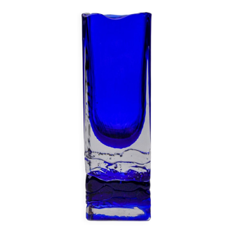 Vase sommerso par Petr hora, verre bleu, République tchêque, 1970