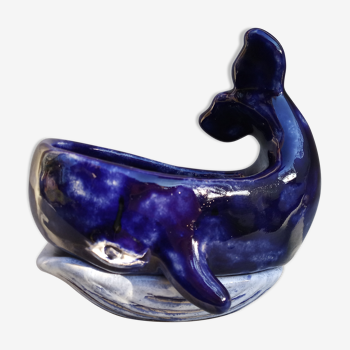 Jardinière baleine en céramique bleu cobalt