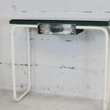 Tubular steel console, black glass tray, circa 1950