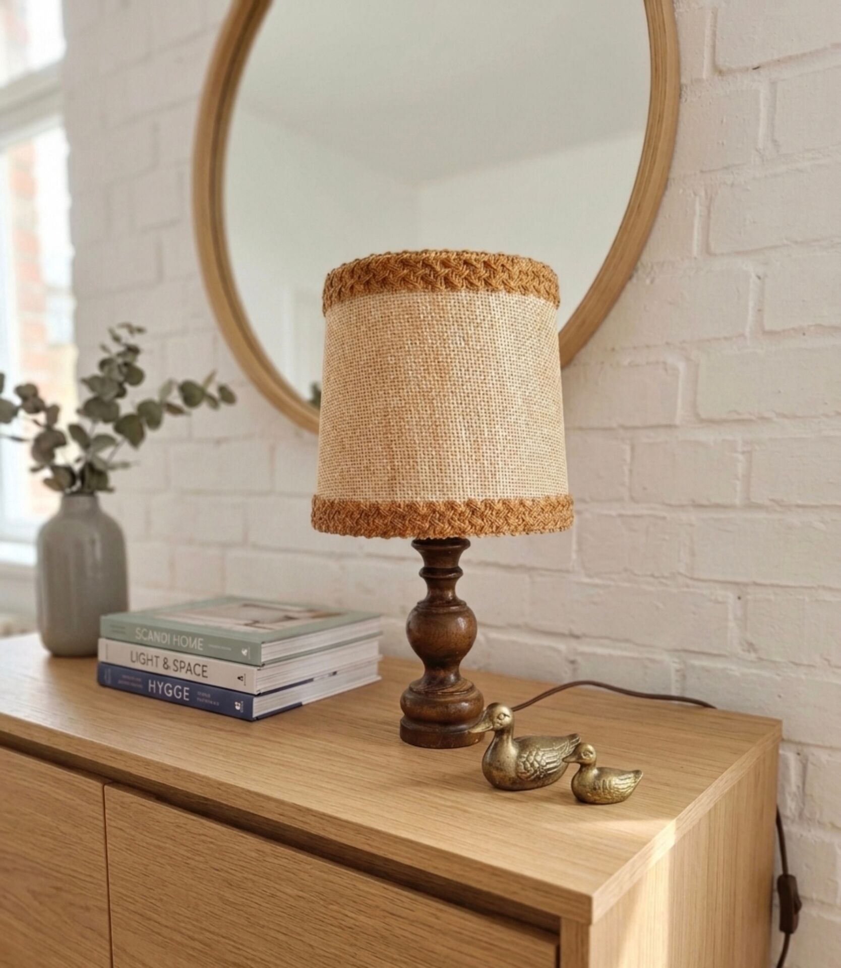 wood and jute table lamp, rustic chic