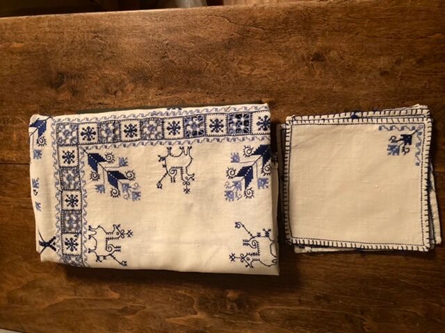 Vintage embroidered tea tablecloth
