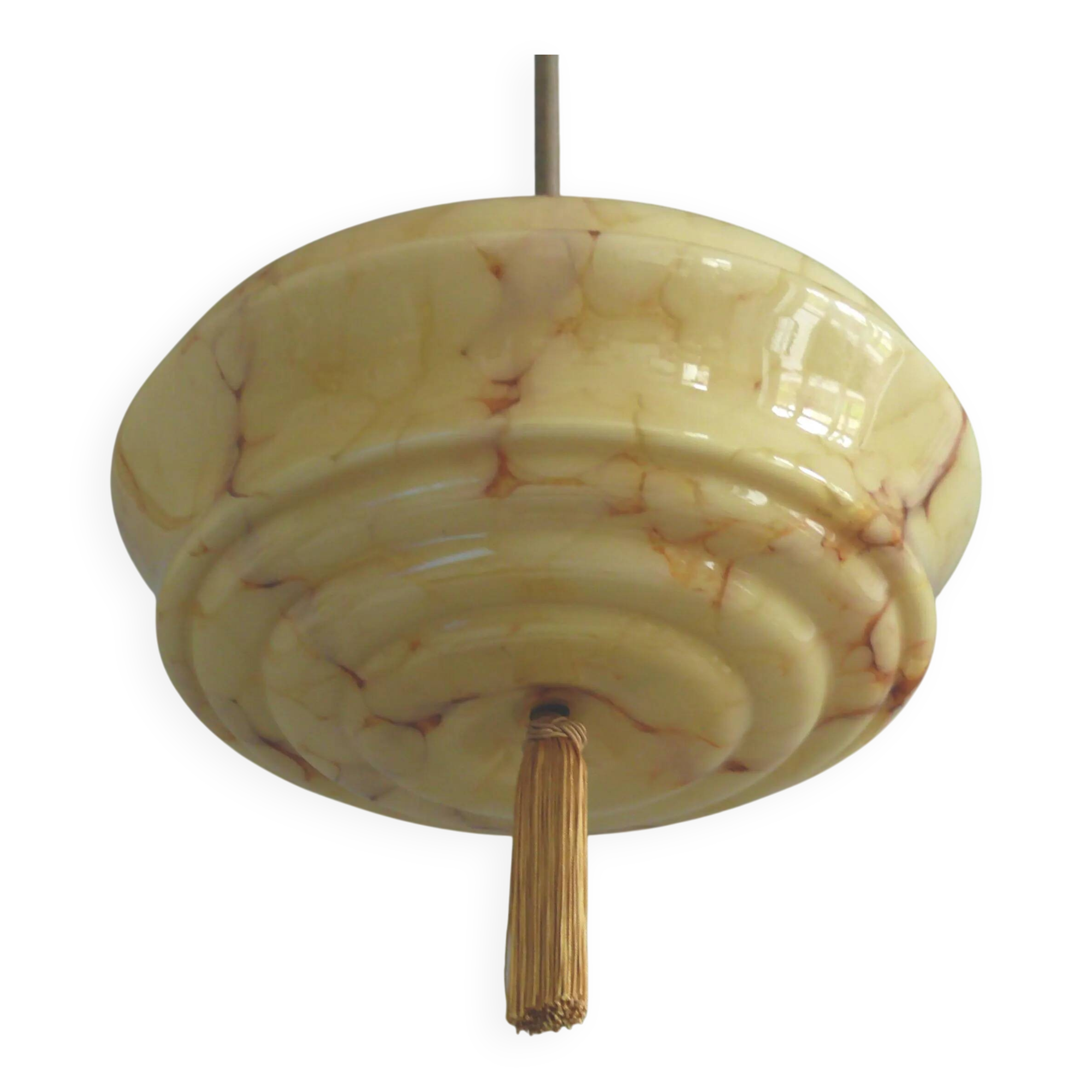 Art Deco rod pendant lamp with marbled glass shade, Germany 1930s