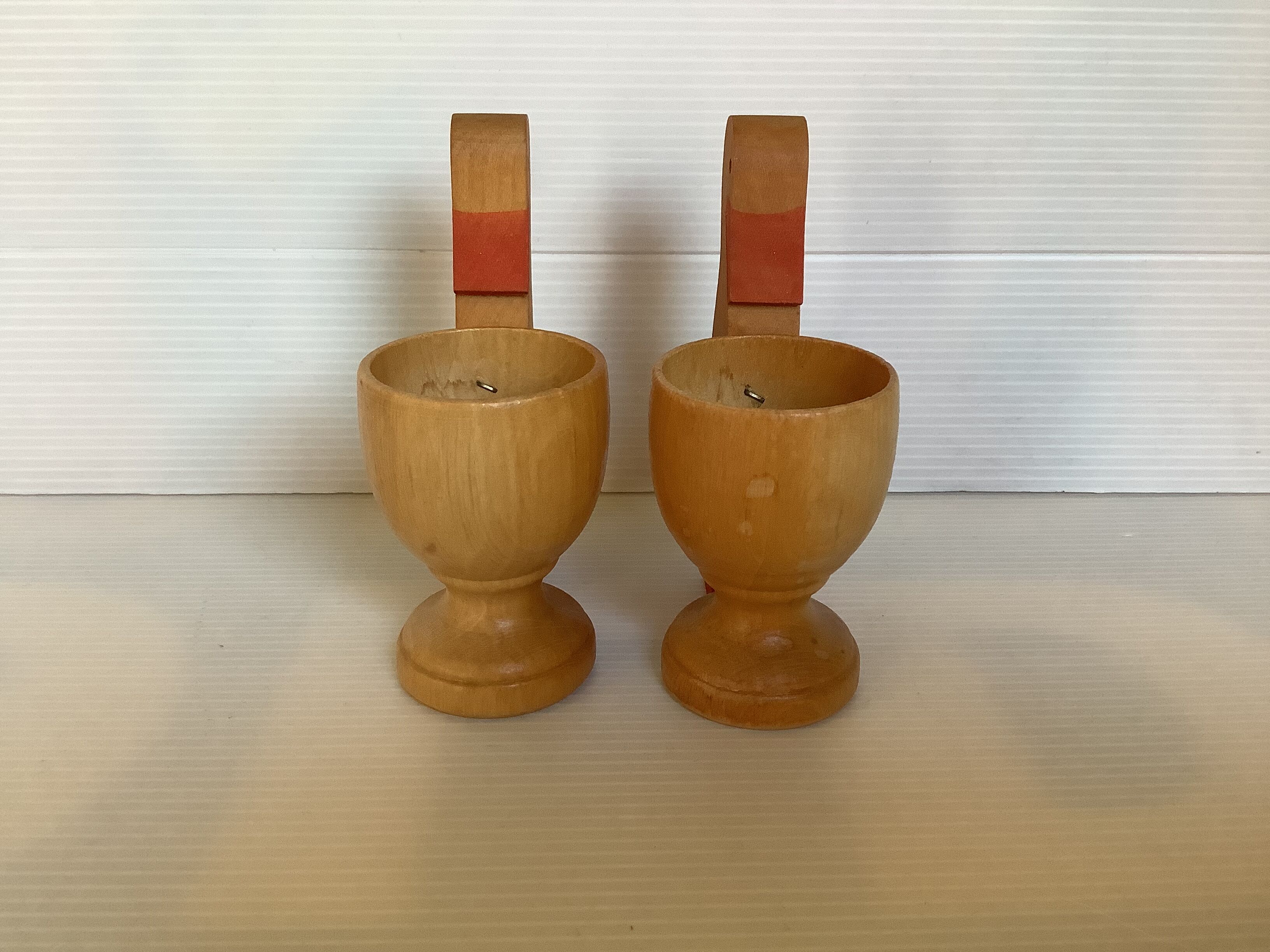Pair of wooden stork egg cups