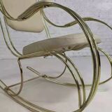 1960s rocking chair in brass and ecru imitation leather