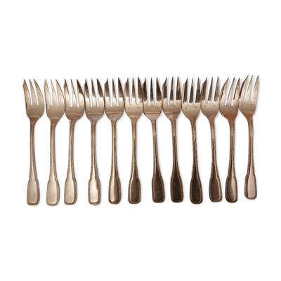Set de 12 fourchettes à huitres ercuis en métal argenté