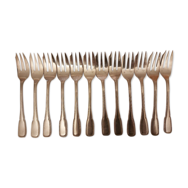 Set de 12 fourchettes à huitres ercuis en métal argenté