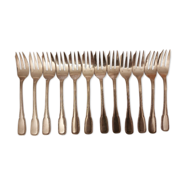 Set de 12 fourchettes à huitres ercuis en métal argenté