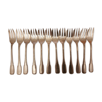 Set of 12 ercuis oyster forks in silver metal