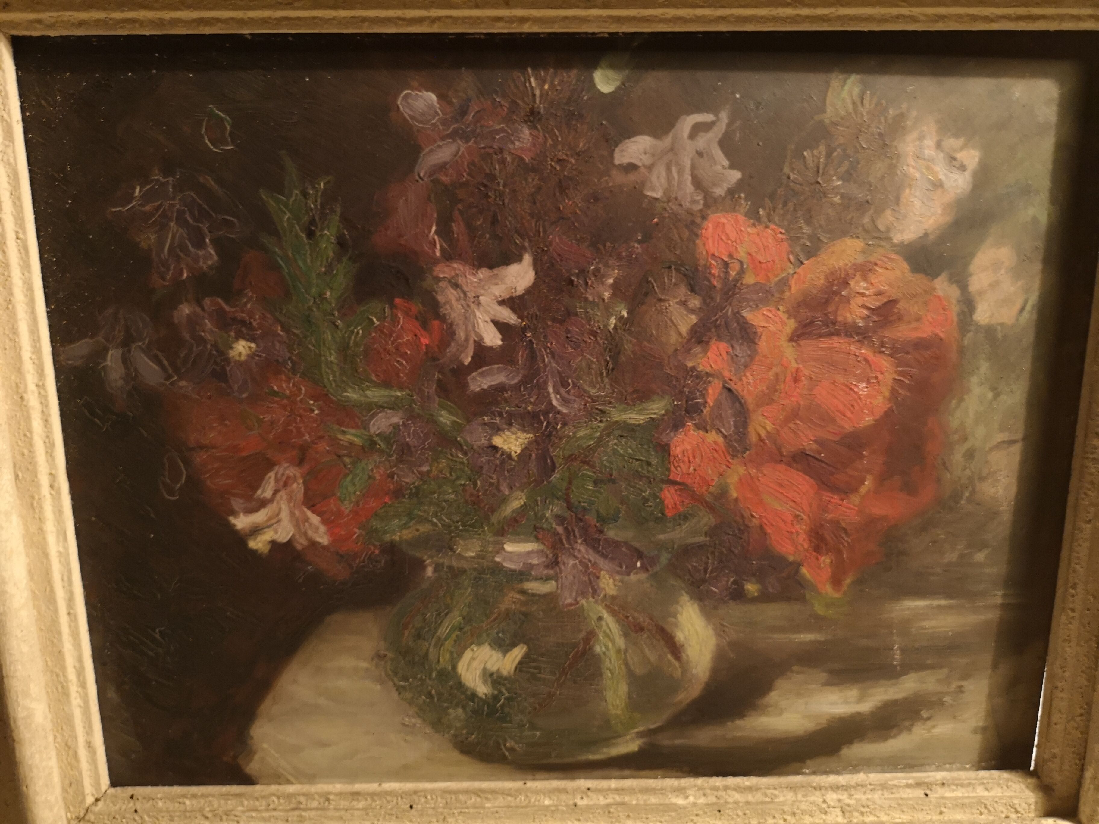Tableau huile sur panneau bouquet de fleurs