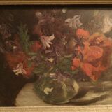 Oil on canvas with flower bouquet panel