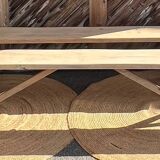 Pair of antique farmhouse benches in raw solid wood - length 2m