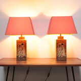 Set of two handmade ceramic gustav klimt table lamps, 80s