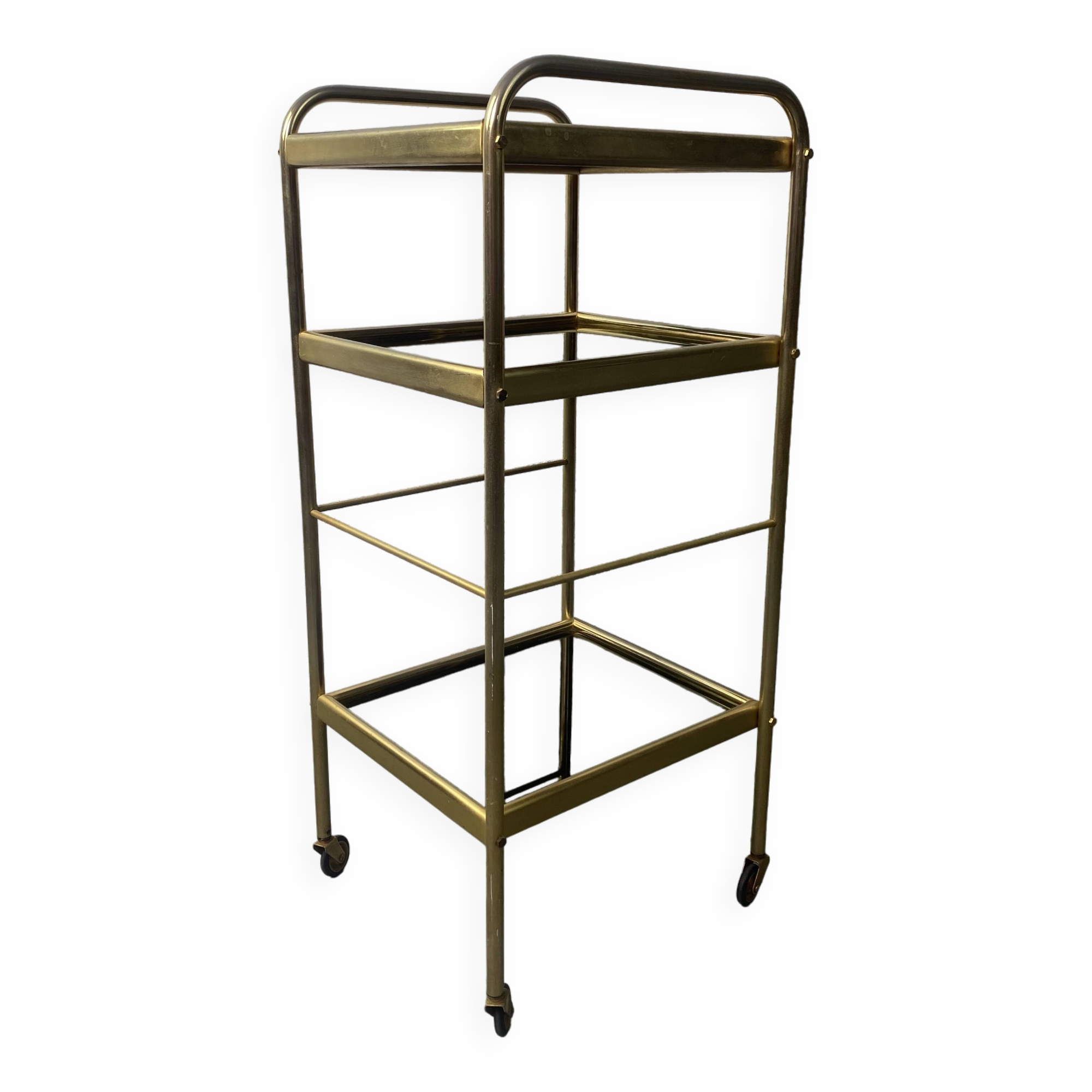 Small rolling trolley in brass and black plastic