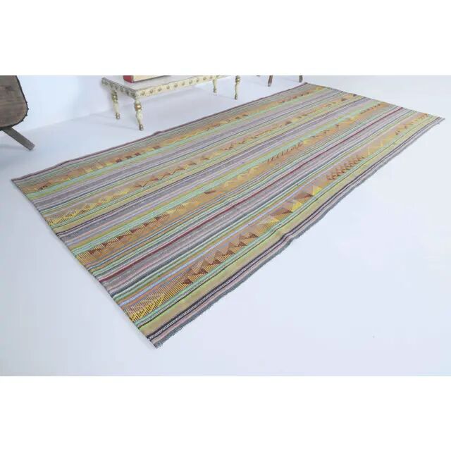 Tapis vintage turc Oushak fait main en laine et coton vert, années 1970