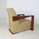 Leather armchair and art deco wood with Oottoman by Hugues Chevalier 2000s