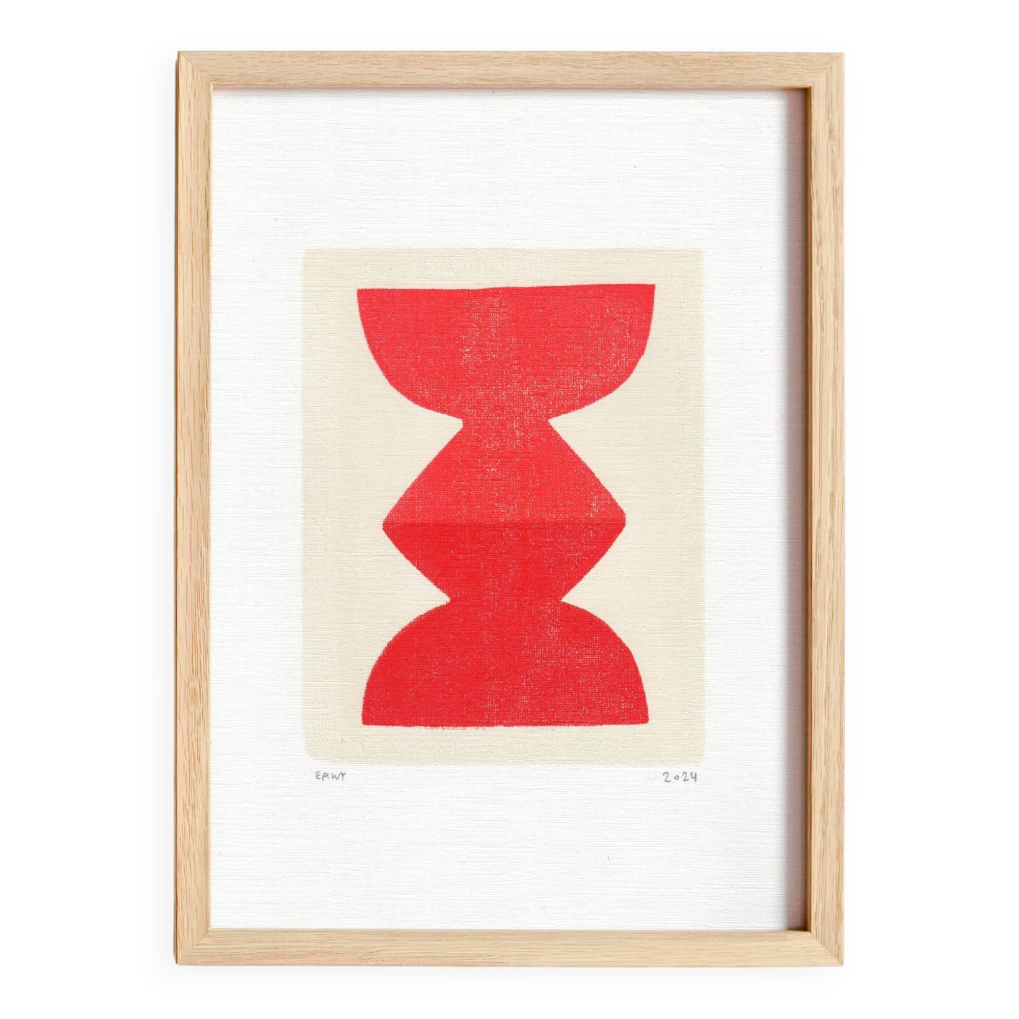 Painting on paper -red h716- abstract painting signed eawy