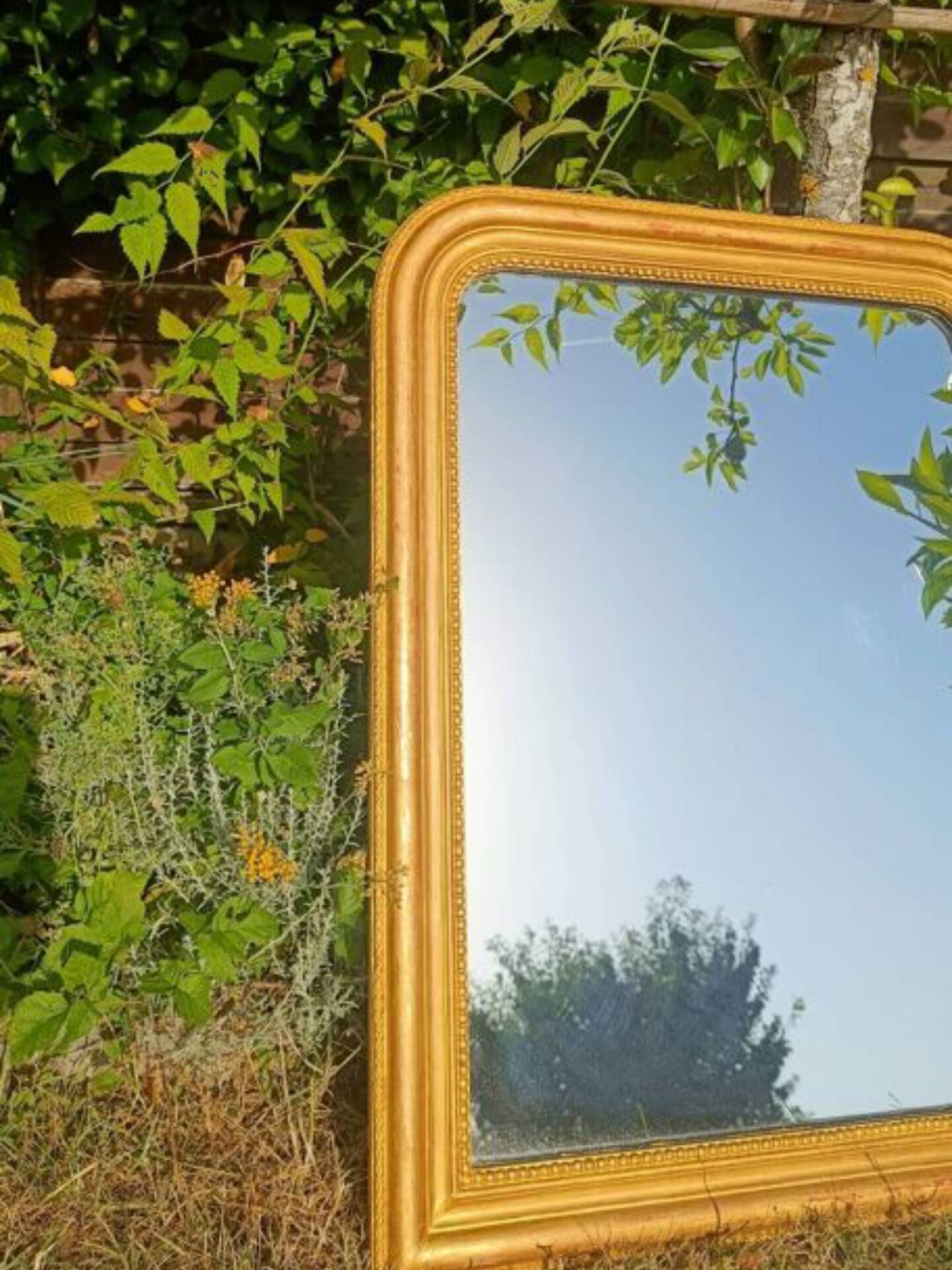 Antique Louis-Philippe mirror, gilded and patinated.