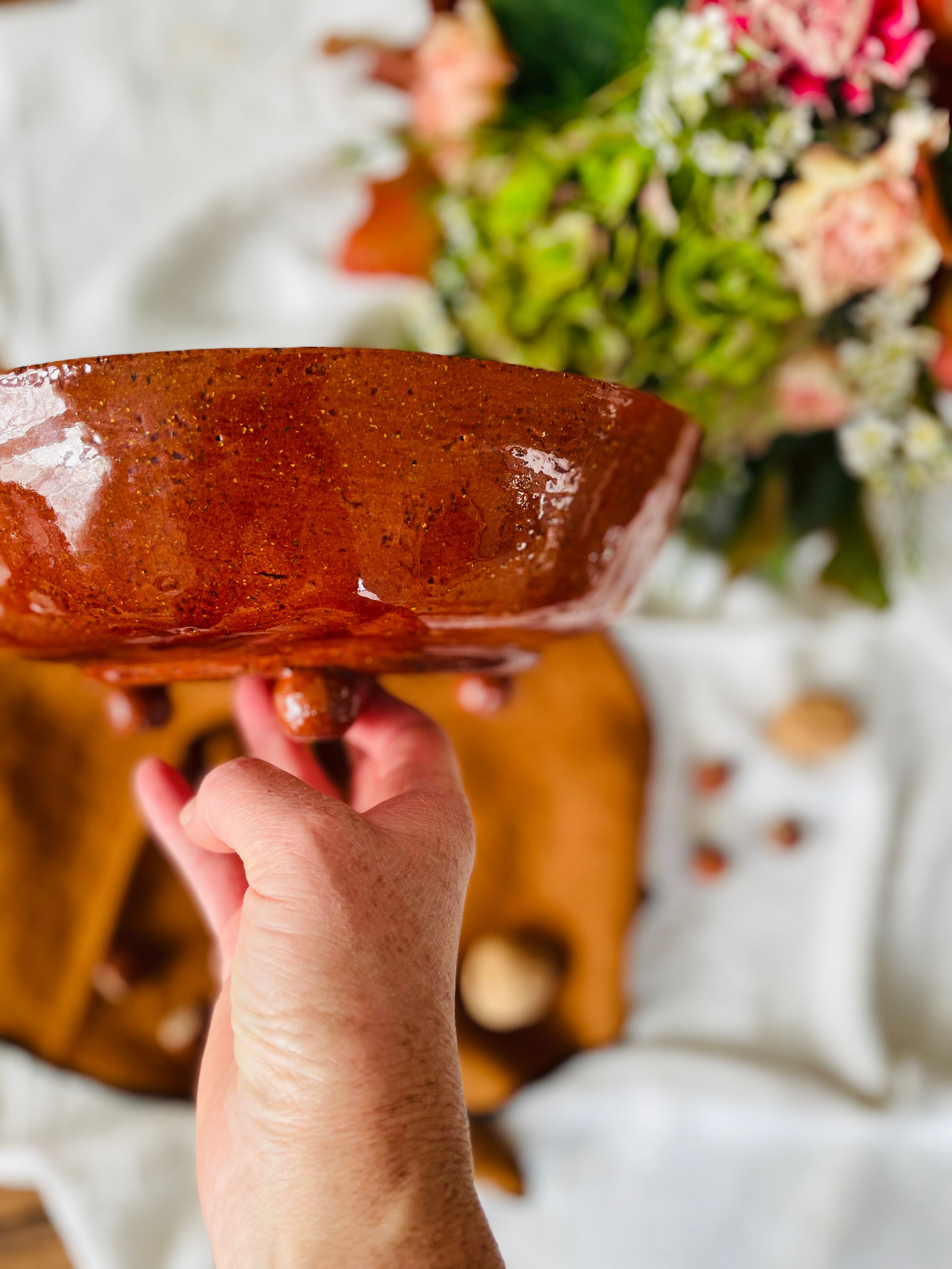 Vintage glazed terracotta strainer