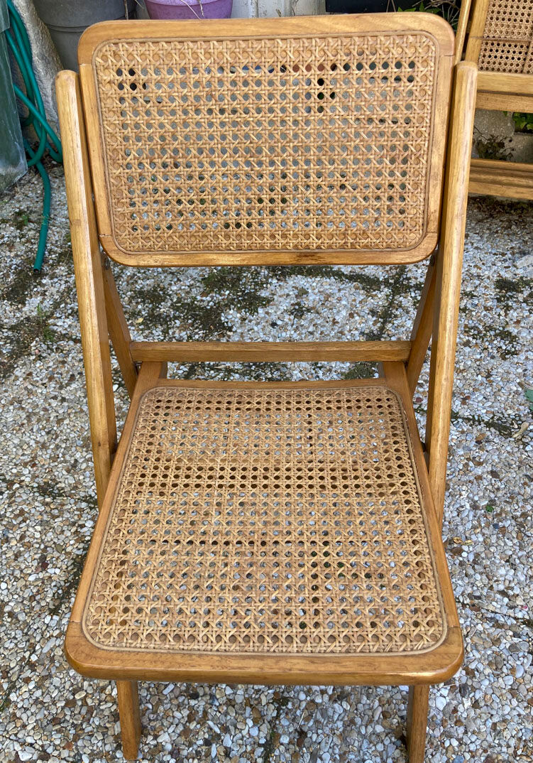 Lot de 3 chaises pliantes en bois et cannage