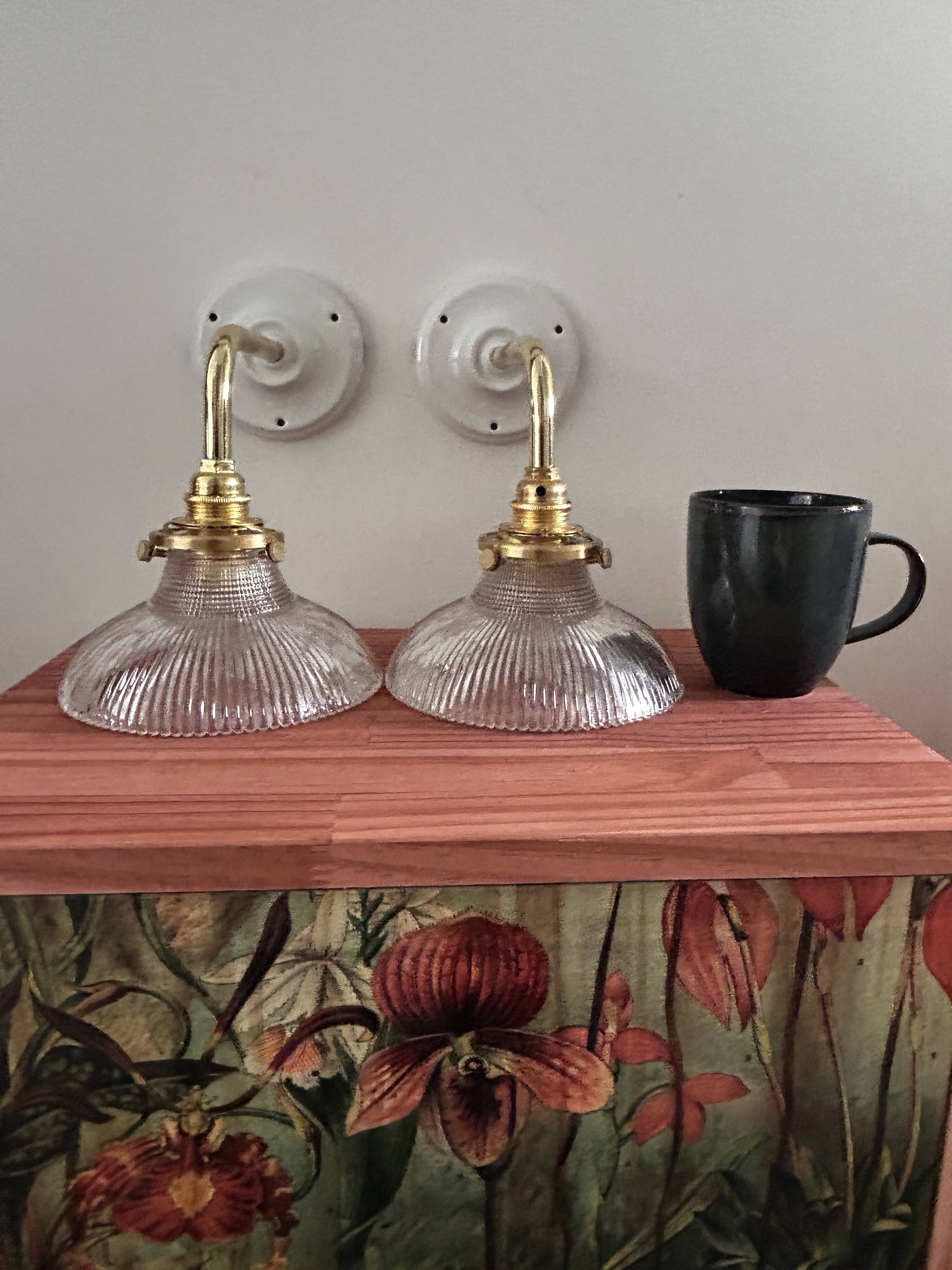 Pair of holophane tulip wall lights