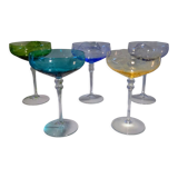 5 colored champagne glasses