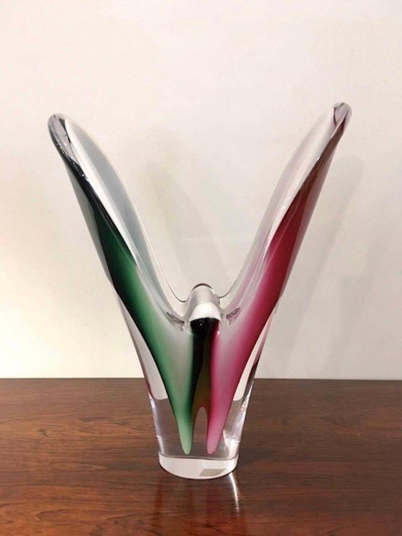 Pair of crystal vases by Paul Kedelv for Flygsfors Coquille