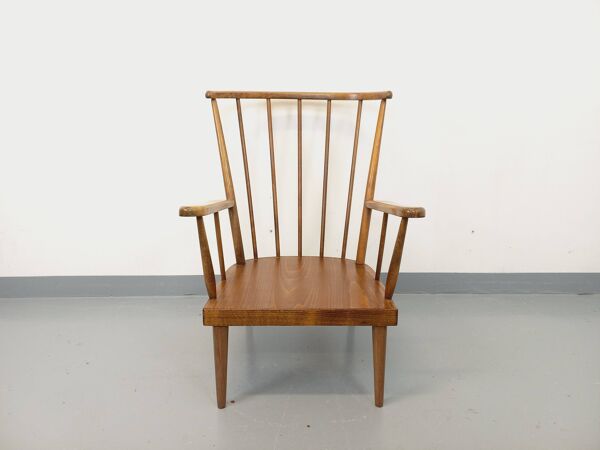 Fauteuil en bois vintage Baumann modèle Éventail des années 60