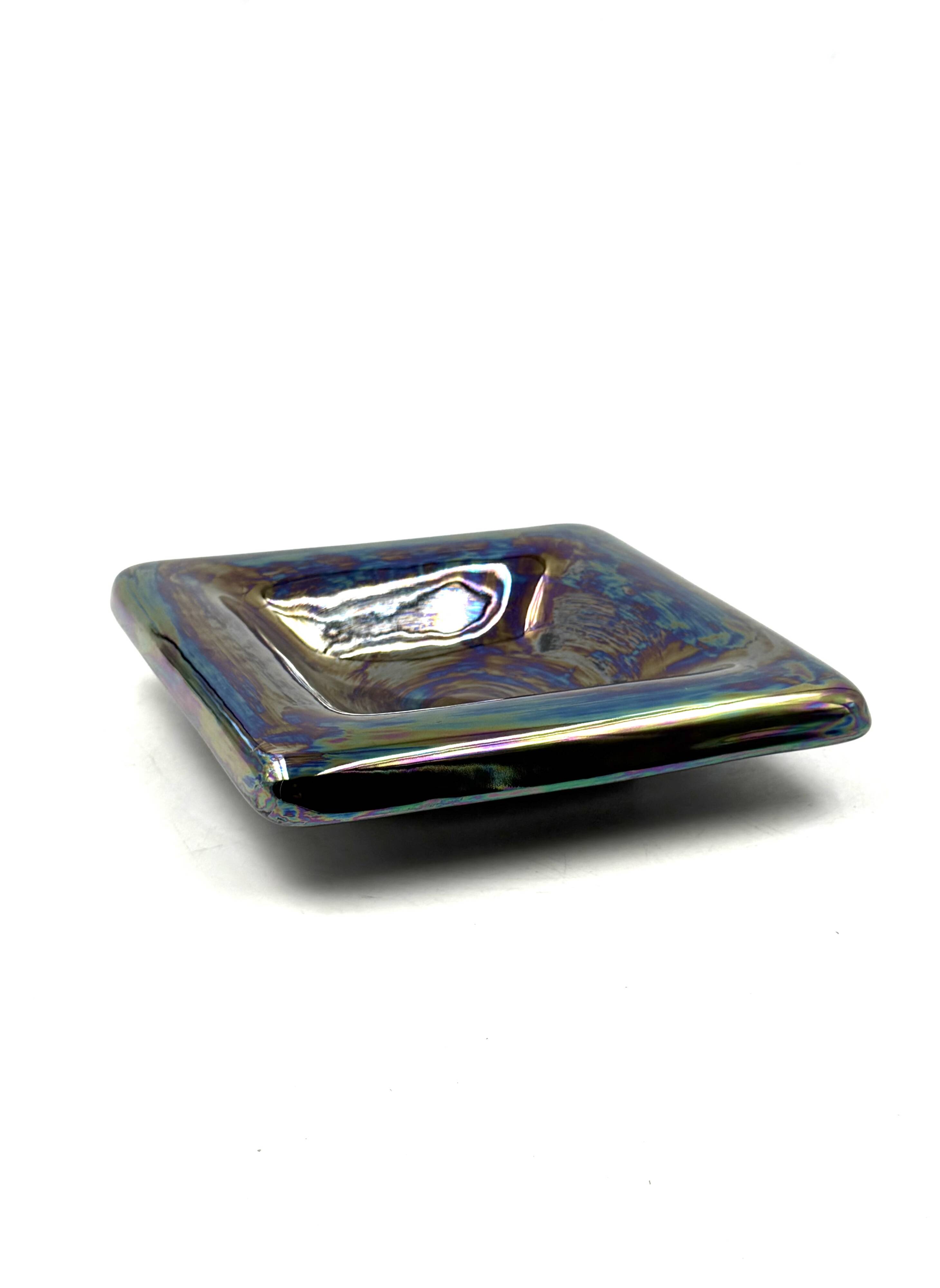 Mid-century modern iridescent ceramic ashtray/ vide poche, Paoli Italy 1970