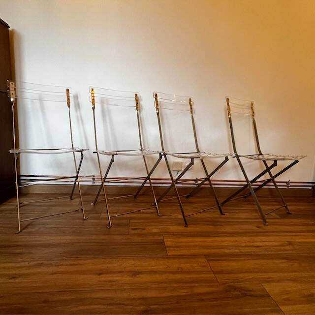 Set of 4 plexiglass folding chairs by Yonel Lebovici and Bernard Berthet 1970