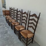 Set of 6 high-backed straw-seated chairs in solid oak from the early 1900s.
